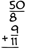 What is 50/8 + 9/11?