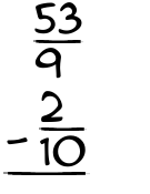 What is 53/9 - 2/10?