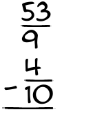 What is 53/9 - 4/10?