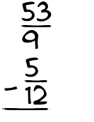 What is 53/9 - 5/12?