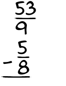 What is 53/9 - 5/8?