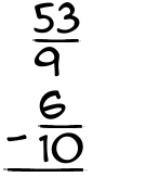 What is 53/9 - 6/10?