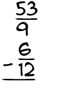 What is 53/9 - 6/12?