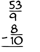 What is 53/9 - 8/10?