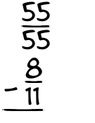 What is 55/55 - 8/11?