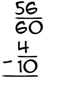 What is 56/60 - 4/10?