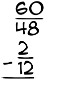 What is 60/48 - 2/12?