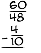 What is 60/48 - 4/10?