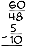 What is 60/48 - 5/10?