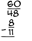 What is 60/48 - 8/11?