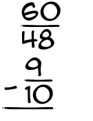 What is 60/48 - 9/10?