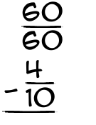What is 60/60 - 4/10?