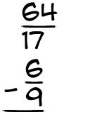 What is 64/17 - 6/9?