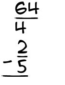 What is 64/4 - 2/5?