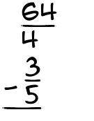 What is 64/4 - 3/5?