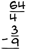 What is 64/4 - 3/9?