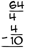 What is 64/4 - 4/10?