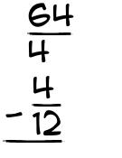 What is 64/4 - 4/12?