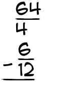 What is 64/4 - 6/12?