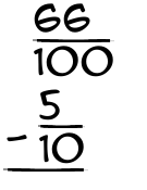 What is 66/100 - 5/10?