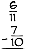 What is 6/11 - 7/10?