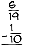 What is 6/19 - 1/10?