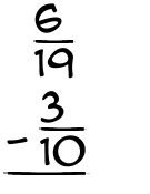 What is 6/19 - 3/10?