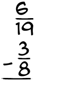 What is 6/19 - 3/8?