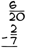 What is 6/20 - 2/7?