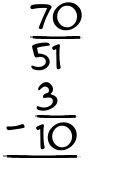 What is 70/51 - 3/10?