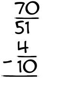 What is 70/51 - 4/10?