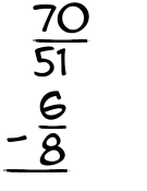 What is 70/51 - 6/8?