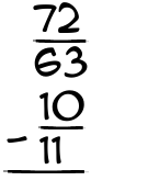 What is 72/63 - 10/11?