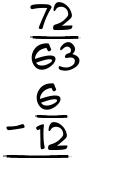 What is 72/63 - 6/12?