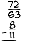 What is 72/63 - 8/11?