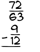 What is 72/63 - 9/12?