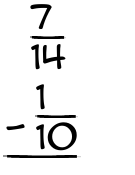 What is 7/14 - 1/10?