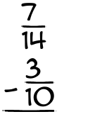 What is 7/14 - 3/10?