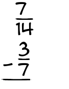 What is 7/14 - 3/7?
