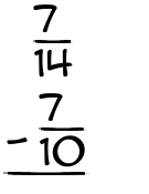 What is 7/14 - 7/10?