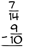 What is 7/14 - 9/10?