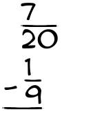What is 7/20 - 1/9?