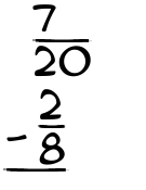What is 7/20 - 2/8?