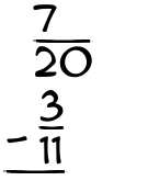 What is 7/20 - 3/11?