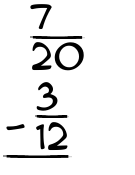 What is 7/20 - 3/12?