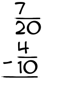 What is 7/20 - 4/10?