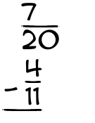 What is 7/20 - 4/11?