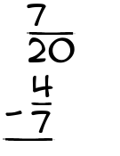 What is 7/20 - 4/7?