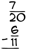 What is 7/20 - 6/11?