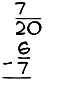 What is 7/20 - 6/7?